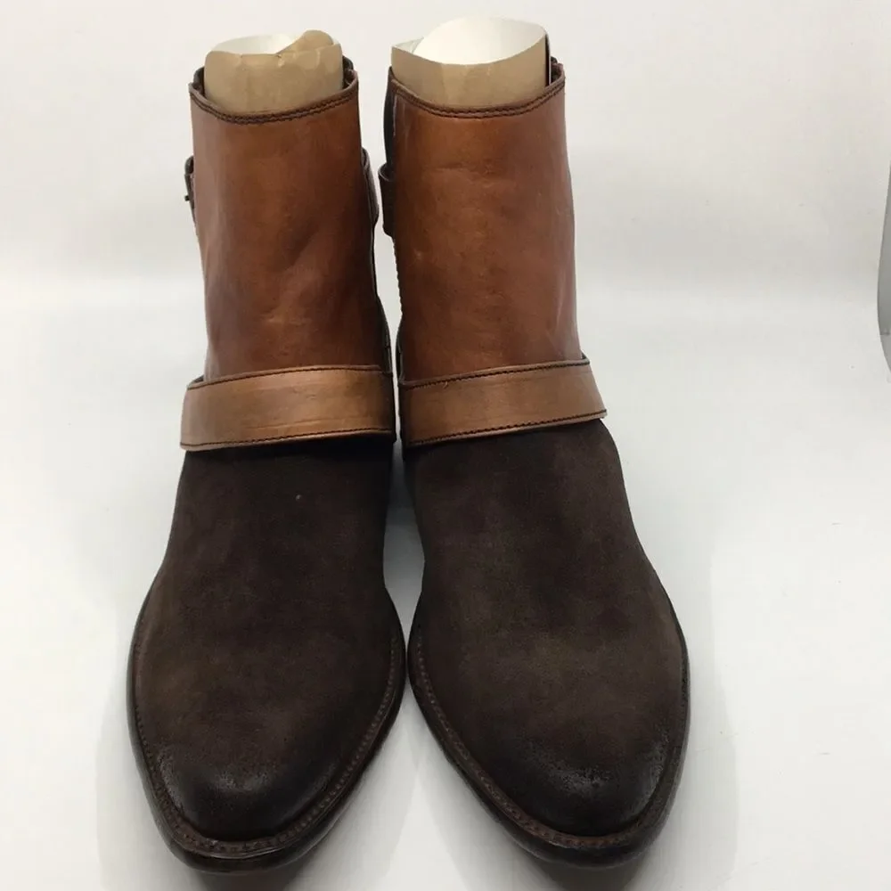 Marco Delli Tyler Ankle Boots mahogany suede and British tan leather Sz EU 42 M9